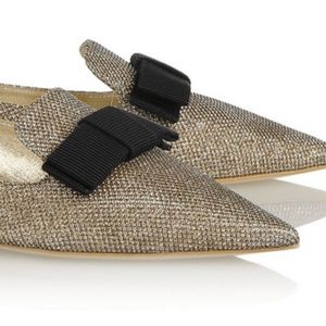 Jimmy Choo Gala Textured-Lamé Point-Toe Flats